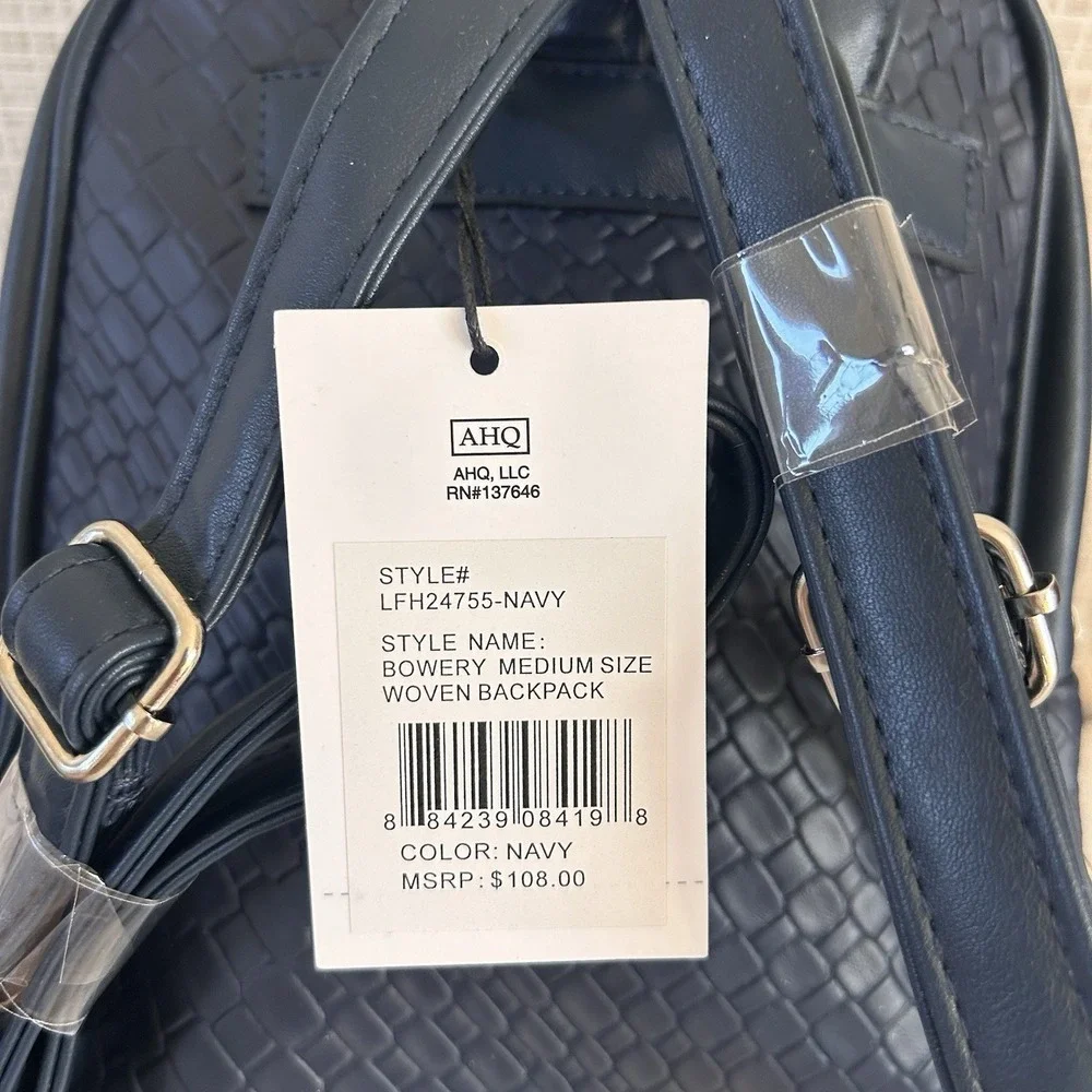 London Fog Navy Woven Backpack 100th Anniversary New $108 MSRP Bowery Medium Sz
